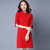 A pond morning 2017 fall seven sleeves in the long paragraph improved cheongsam sweater dress S63Z0014A30M red M
