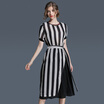 2017 New Fashion black&white stripe Printing Dress Slim A-lineskirt Relaxation Party Office Exercise Womens Dress