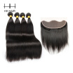 Malaysian Straight Hair 4 Bundles With Lace Frontal Closure Malaysian Virgin Hair With Closure Straight Human Hair