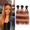 4 Bundles Brazilian Ombre T1B30 Brown Human Hair Straight Weaves Two Tone Color 12"-24" Virgin Human Hair Bundles