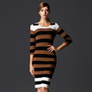 Marc Rebecca Striped Knit Dress Slim Sleeve Skirt Coffee Striped L