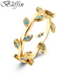 BAFFIN Bohemian Gold Plated Leaves Shaped Rings for Woman Simulated Kallaite Jewelry For Women Finger Rings