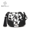 BAFELLI womens shoulder bag fashion tassel split leather letter printing saddle bag summer crossbody bag white black women bag