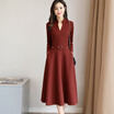 Markentsee 2017 new women&39s long-sleeved long-sleeved long pendulum V-neck pure color dress Slim personality simple yzSERQ1762 brick red XXL