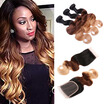 Indian Hair Ombre With Closure T1B427 Ombre Indian Hair Body Wave Ombre Body Wave Bundles With Closure