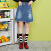 Semir skirt female 2017 autumn new women cowboy A word skirt irregular thin college wind skirt