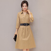 A morning 2017 autumn new women waist lapel seven sleeves in the long paragraph dress with brooch S73R0016LA81XL khaki XL