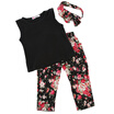 Kids Girls Baby 3PCS Set Floral T-shirt Pants Headband Outfits Clothes Age 2-8T