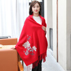 Shanghai stock STORY Of SHANGHAI autumn&winter women&39s wool scarves thick warm shawl peony decals red