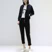 City plus CITYPLUS 2017 autumn new women&39s art long-sleeved baseball jacket elastic waist nine points casual pants two-piece suit CWWT178557 black L