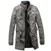 Fashion Mens leather jackets brand men standing collar&long sections Slim washed velvet coat locomotive Piga