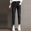 City plus CITYPLUS 2017 autumn&winter new women&39s art fashion embroidery stretch feet cowboy trousers CWKN179455 black 28