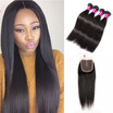 3 Bundles Peruvian Straight Virgin Hair With 4x4 Lace Closure 100 Unprocessed Human Hair Weave Free Shipping Middle Part