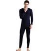 Red Bean underwear mens Qiu Yi Qiu Yu suit cotton low round neck cotton sweater cotton wool trousers foundation base thin section warm suit Navy blue 17095