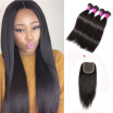 Peruvian Virgin Human Hair Straight With Closure 3 Bundles Peruvian Straight Hair With Middle Free Three Part Lace Closures