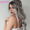 GENIE 26" Womens Black To Grey Ombre Wig Long Curly Heat Resistant Synthetic Hair