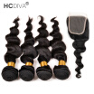 Peruvian loose wave with closure human hair weave 4 bundles with closure Wholesale Peruvian virgin hair with Closure5pcs lot