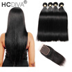 HCDIVA Malaysian Straight Hair 4 Bundles With Lace Closure Malaysian Virgin Hair With Closure Human Hair With Closure