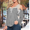 Top Women Fashion Long Sleeve T-shirt Women Autumn V Collar Stitching Shoulder Blusa Sexy Casual Female T-shirt Plus Size