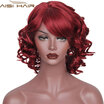 AISI HAIR Synthetic Short Wigs For Black Women Wavy With Bangs Hairstyle Heat Resistant