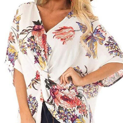 Womens Fashion Summer Casual T Shirt Short Sleeve V-Neck Knot Floral Print Loose Tee
Womens Fashion Summer Casual T Shirt Short Sleeve V-Neck Knot Floral Print Loose Tee