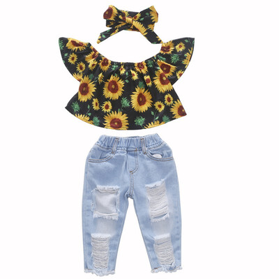 Summer Baby Girl Casual Off-shoulder Design Floral T-shirt Tops Denim Trousers Headband Outfits Set
Summer Baby Girl Casual Off-shoulder Design Floral T-shirt Tops Denim Trousers Headband Outfits Set