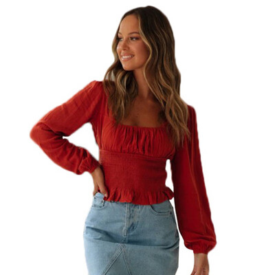 Korean Sexy Slim Vintage Square Collar Long Sleeve Women Tops Fashion Trend Slim Solid Ruffled T-Shirt Women camiseta mujer
Korean Sexy Slim Vintage Square Collar Long Sleeve Women Tops Fashion Trend Slim Solid Ruffled T-Shirt Women camiseta mujer