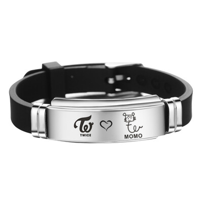 KPOP TWICE Signature Lettering Adjustment Strap Stainless Steel Silicone Bracelet Unisex Sports Bracelet Hot Gift for Fans
KPOP TWICE Signature Lettering Adjustment Strap Stainless Steel Silicone Bracelet Unisex Sports Bracelet Hot Gift for Fans