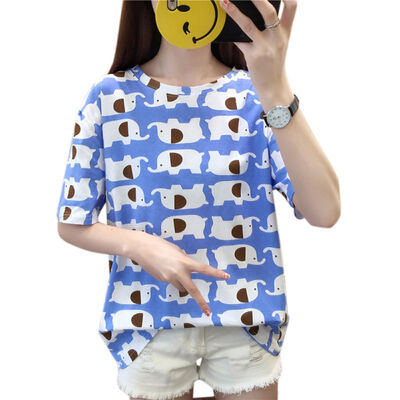 Summer Cat Elephant Print Tshirt Women Round Collar Loose Short Sleeve Casual Simple Wild T-Shirt Casual Sweet Tops Tshirt 2019
Summer Cat Elephant Print Tshirt Women Round Collar Loose Short Sleeve Casual Simple Wild T-Shirt Casual Sweet Tops Tshirt 2019