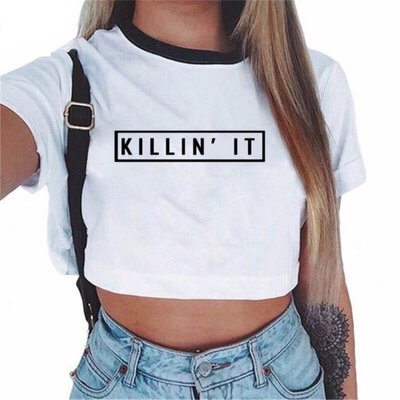 Summer Women Cotton Short Sleeve O-Neck Cotton Printing Half Waist T-Shirt Womens Tee Tops
Summer Women Cotton Short Sleeve O-Neck Cotton Printing Half Waist T-Shirt Womens Tee Tops