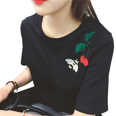 Summer female T-shirt Bee Cherry Printed T-shirts O- neck Shirt Short-sleeved T-shirt Casual Cotton Tees Top Clothes Black White
Summer female T-shirt Bee Cherry Printed T-shirts O- neck Shirt Short-sleeved T-shirt Casual Cotton Tees Top Clothes Black White