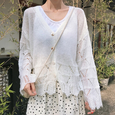 Fashion Ladies Hollow Sweaters Long Sleeve Cardigans Thin Tops V-Neck Ruffles Solid Sweaters Single Breasted Knitted Tops
Fashion Ladies Hollow Sweaters Long Sleeve Cardigans Thin Tops V-Neck Ruffles Solid Sweaters Single Breasted Knitted Tops