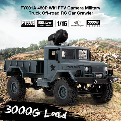 Fayee FY001A 116 24GHz 4WD 480P Wifi FPV Camera 3000G Load LED Headlights Military Truck Off-road RC Car Crawler for Kids
Fayee FY001A 116 24GHz 4WD 480P Wifi FPV Camera 3000G Load LED Headlights Military Truck Off-road RC Car Crawler for Kids