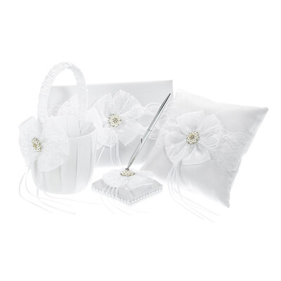 Wedding Guest Book Pen Holder Silver Pen Flower Girl Basket Ring Pillow Set White Satin Pack of 5
Wedding Guest Book Pen Holder Silver Pen Flower Girl Basket Ring Pillow Set White Satin Pack of 5
