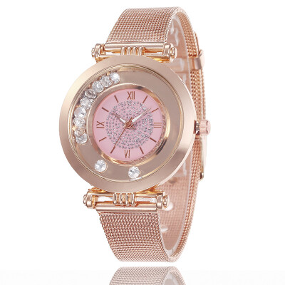 Metal mesh with starry ladies watch sandpaper dial Roman numerals simple quartz watch
Metal mesh with starry ladies watch sandpaper dial Roman numerals simple quartz watch