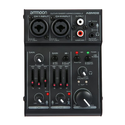 ammoon AGM02 Mini 2-Channel Sound Card Mixing Console Digital Audio Mixer 2-band EQ Built-in 48V Phantom Power 5V USB Powered for
ammoon AGM02 Mini 2-Channel Sound Card Mixing Console Digital Audio Mixer 2-band EQ Built-in 48V Phantom Power 5V USB Powered for