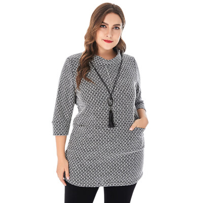 Stand Collar 34 Sleeve Color Blocking Pocket Plus Size Women Pullover Sweater with Chain
Stand Collar 34 Sleeve Color Blocking Pocket Plus Size Women Pullover Sweater with Chain