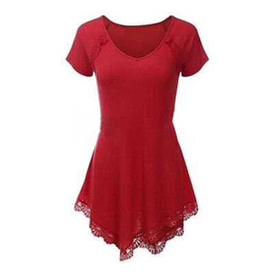 Starmoon Womens V-neck Solid Color Lace Stitching Irregular Short-Sleeved T-shirt Top
Starmoon Womens V-neck Solid Color Lace Stitching Irregular Short-Sleeved T-shirt Top