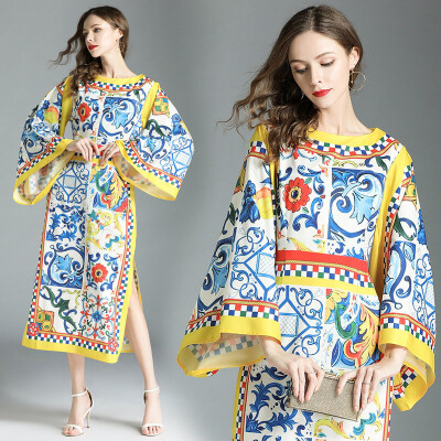 DFYOP New Brand Womens Round Neck Big Sleeves Retro National Style Printed Style Dress
DFYOP New Brand Womens Round Neck Big Sleeves Retro National Style Printed Style Dress