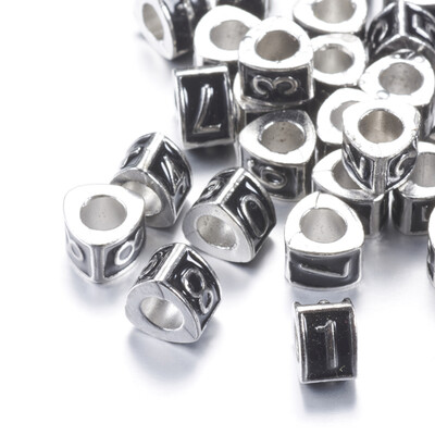 Enamel Style Alloy European Beads Large Hole Beads Triangle with Number Platinum Black 95x9x65mm Hole 5mm