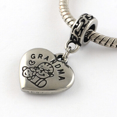 Vintage Heart 316 Stainless Steel European Dangle Beads Large Hole Pendants with Word Grandma Antique Silver 30mm Hole 5mm
Vintage Heart 316 Stainless Steel European Dangle Beads Large Hole Pendants with Word Grandma Antique Silver 30mm Hole 5mm