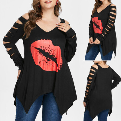 Roseonmyhand Women Plus Size Red Lip Print Cut Out Ripped Hollow Out Irregular Top Blouse
Roseonmyhand Women Plus Size Red Lip Print Cut Out Ripped Hollow Out Irregular Top Blouse