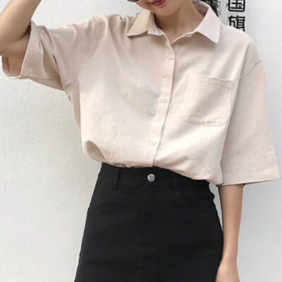 2019 Women Blouses Tops Short Sleeve Turn-down Collar Fashion Shirt Pocket Casual Solid Color Blouse Shirt Loose Women Clothes
2019 Women Blouses Tops Short Sleeve Turn-down Collar Fashion Shirt Pocket Casual Solid Color Blouse Shirt Loose Women Clothes