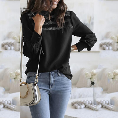 Women Blouse Solid Color Floral Lace Splicing High Neckline Long Sleeve Buttons Loose Elegant Shirt
Women Blouse Solid Color Floral Lace Splicing High Neckline Long Sleeve Buttons Loose Elegant Shirt