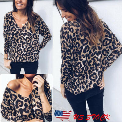 Women V Neck Sweatshirt Long Sleeve Leopard Print Pullover Tops Blouse T-shirt
Women V Neck Sweatshirt Long Sleeve Leopard Print Pullover Tops Blouse T-shirt