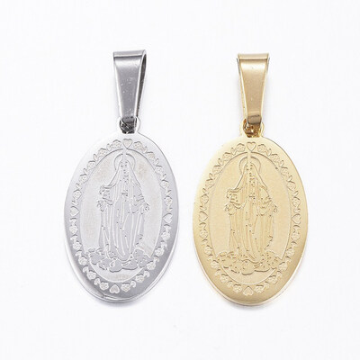 304 Stainless Steel Pendants Flat Oval with Virgin Mary Mixed Color 22x13x1mm Hole 8x4mm
304 Stainless Steel Pendants Flat Oval with Virgin Mary Mixed Color 22x13x1mm Hole 8x4mm