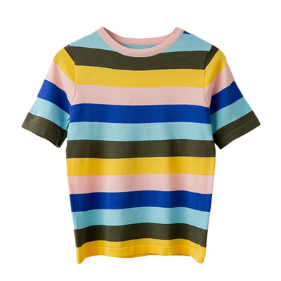 New T Shirt Women Rainbow Striped Tops 2019 Summer Sweet Short Sleeve Korean Thin Knitted Tops
New T Shirt Women Rainbow Striped Tops 2019 Summer Sweet Short Sleeve Korean Thin Knitted Tops