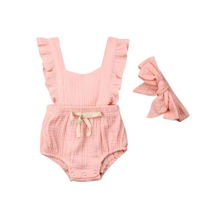 Summer Newborn Baby Girls Set Flare Sleeve Backless Rompers Solid Pattern Cotton One-Piece Romper Headband 2Pcs Romper Sets
Summer Newborn Baby Girls Set Flare Sleeve Backless Rompers Solid Pattern Cotton One-Piece Romper Headband 2Pcs Romper Sets