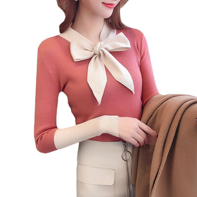 Sweet Sweater Women Autumn New Bow Decoration Casual Sweater V Neck Long Sleeve Stitching Design Knitted Pullover Sweater
Sweet Sweater Women Autumn New Bow Decoration Casual Sweater V Neck Long Sleeve Stitching Design Knitted Pullover Sweater