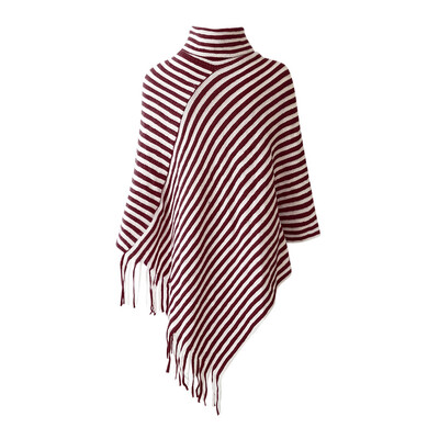 Toponeto Women Diagonal Striped High Collar Fringed Cloak Sweater Shawl 
Toponeto Women Diagonal Striped High Collar Fringed Cloak Sweater Shawl